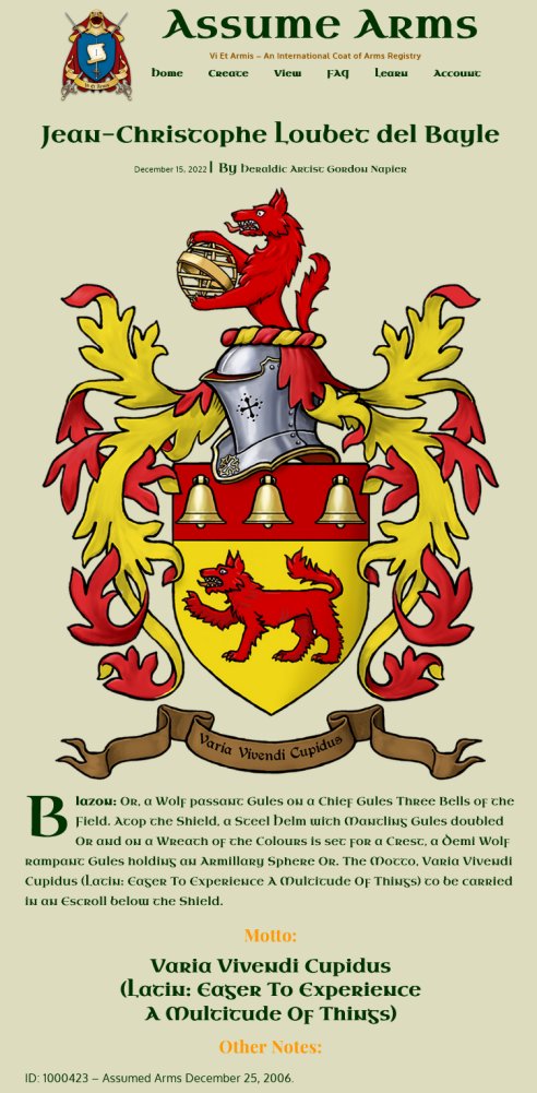 Assume Arms, Armorial