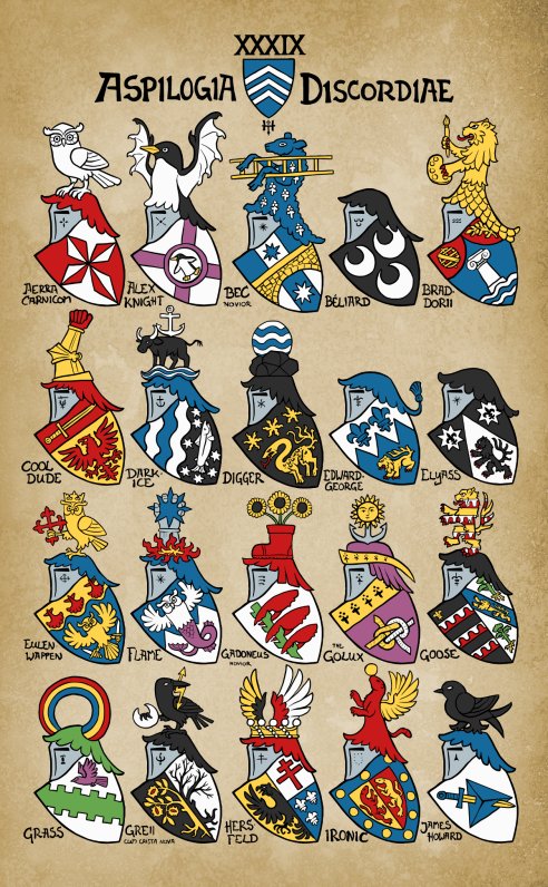 Page XXXIX de l'armorial Aspilogia Discordiæ par Heikki J. Halkosaari dit Loggail