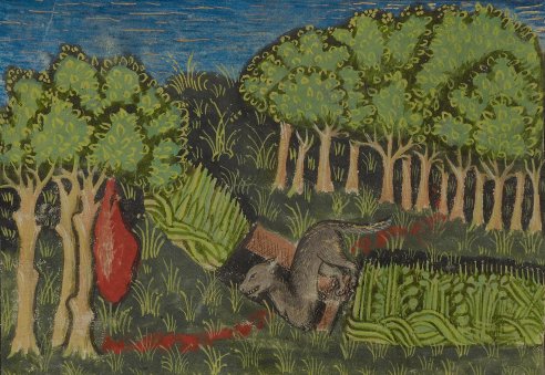 Chapitre LXIX Ci devise comment on puet prendre les lous ès fousses au train, Livre de la chasse, Gaston Phébus